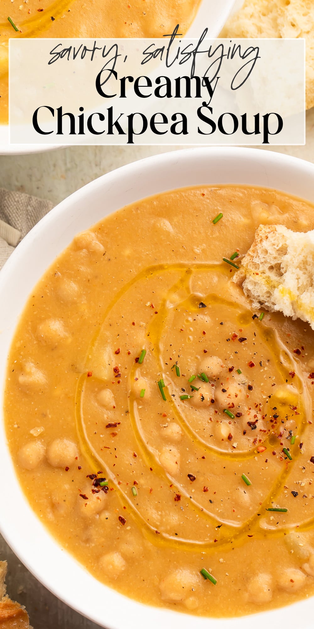 Pin graphic for chickpea soup.