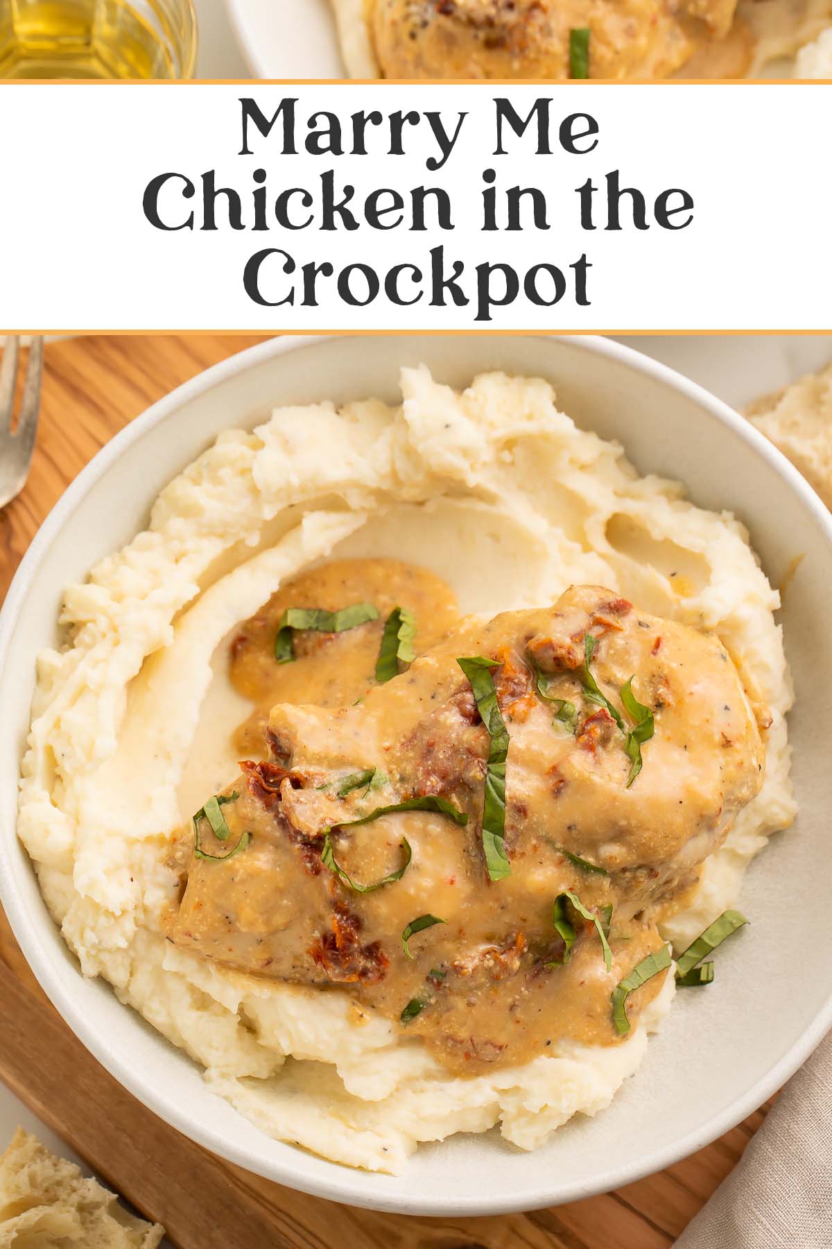 Pin graphic for Crockpot Marry Me Chicken.