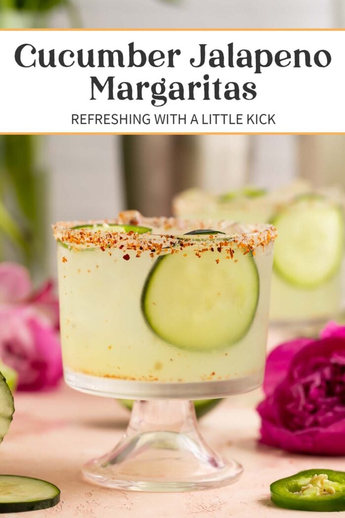 Pin graphic for cucumber jalapeno margarita.