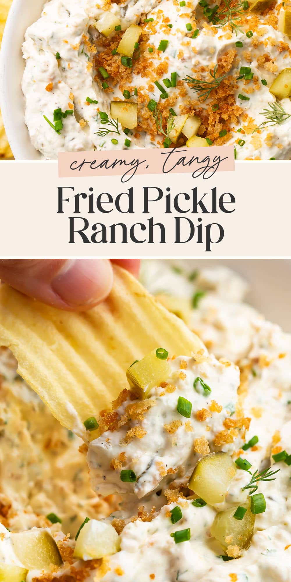 Pin graphic for fried pickle dip.