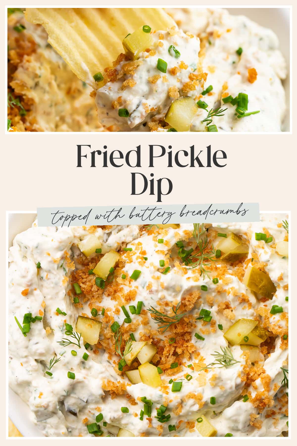 Pin graphic for fried pickle dip.