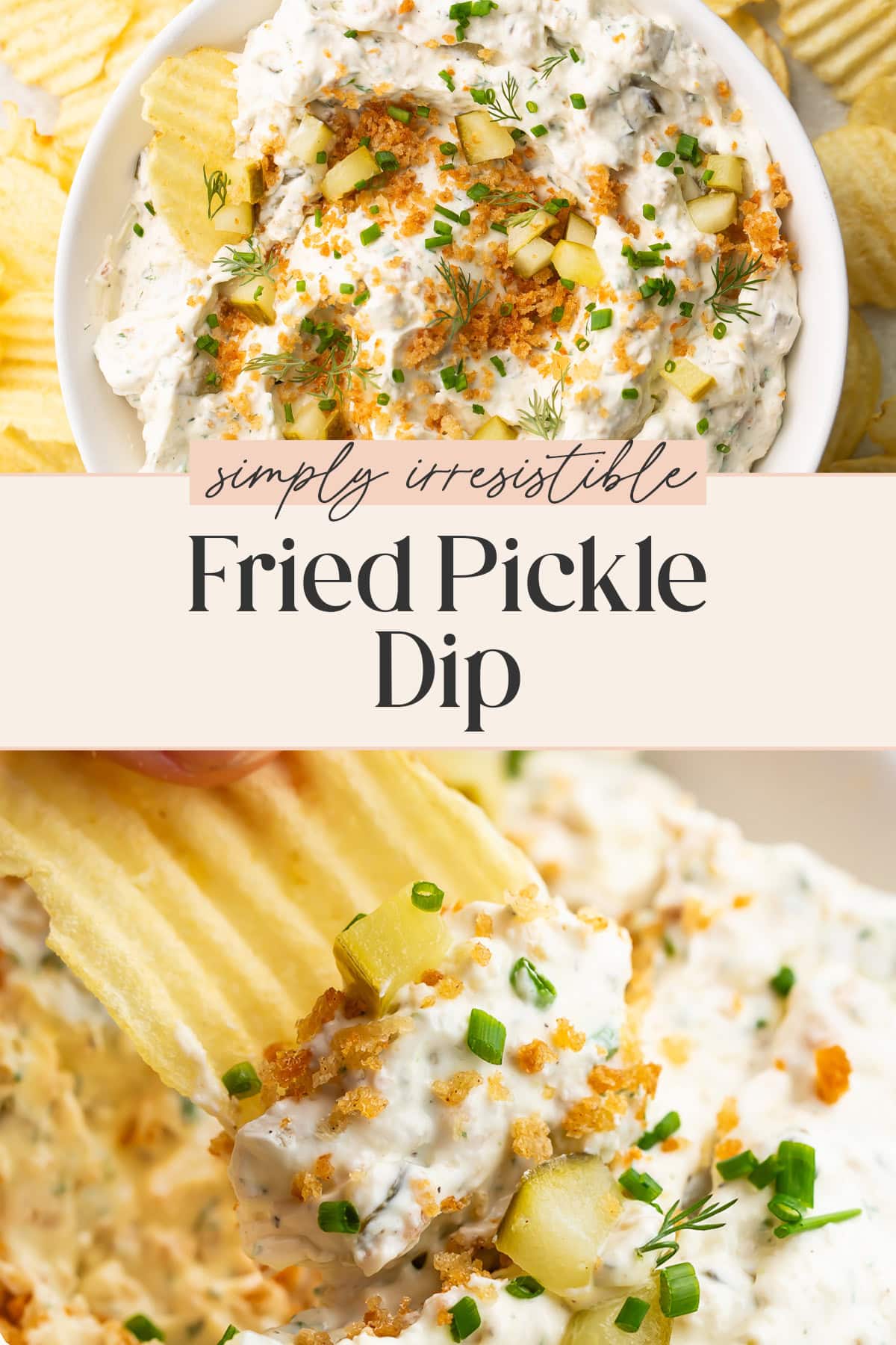 Pin graphic for fried pickle dip.