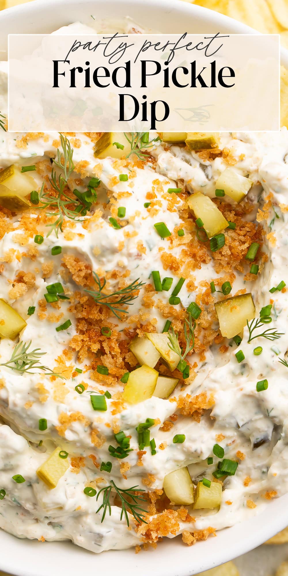 Pin graphic for fried pickle dip.