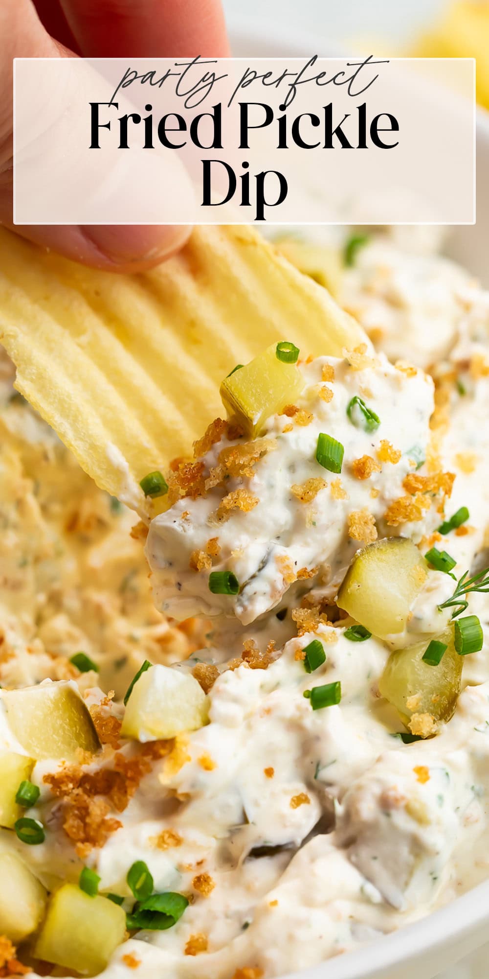 Pin graphic for fried pickle dip.
