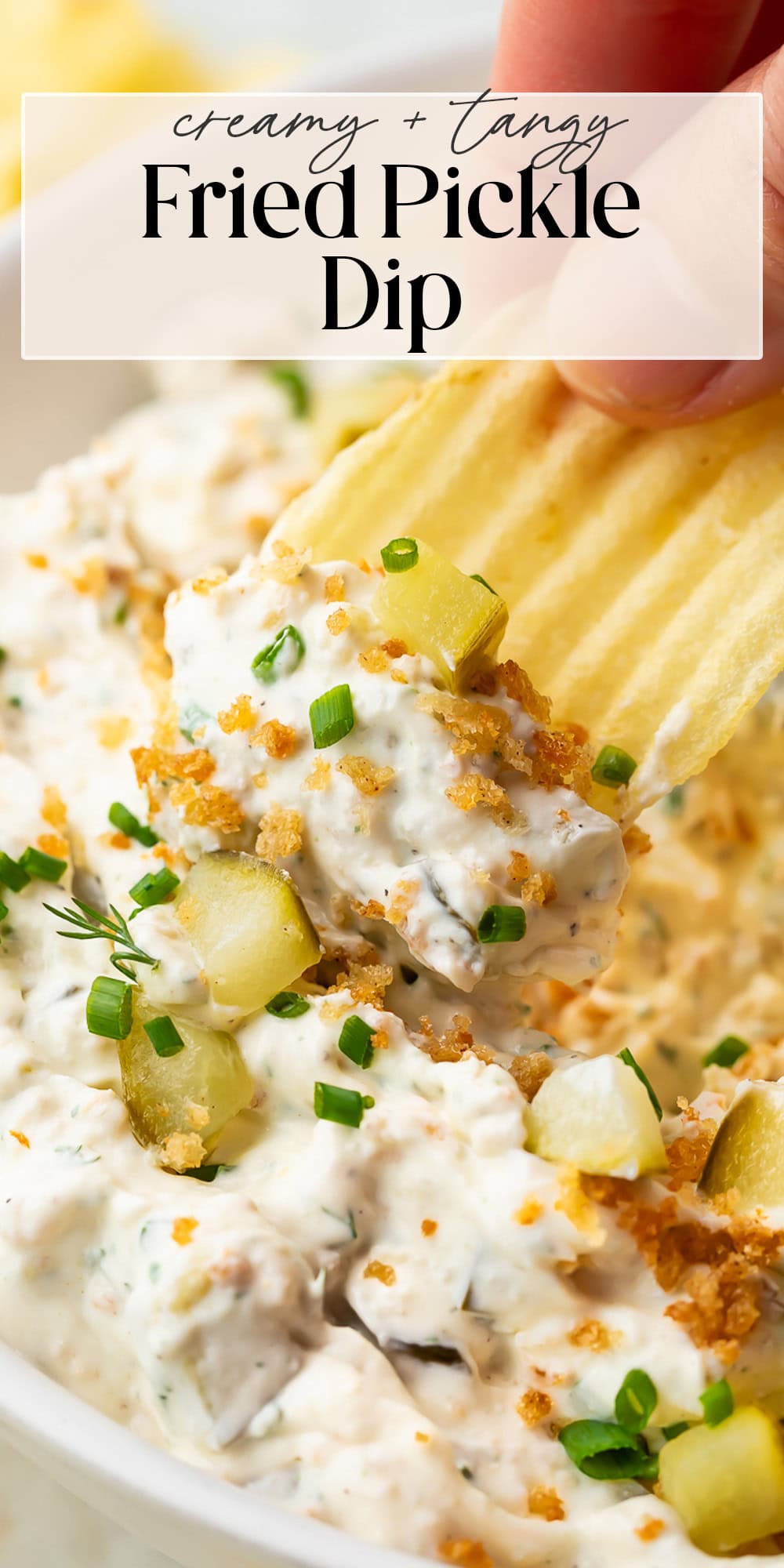 Pin graphic for fried pickle dip.