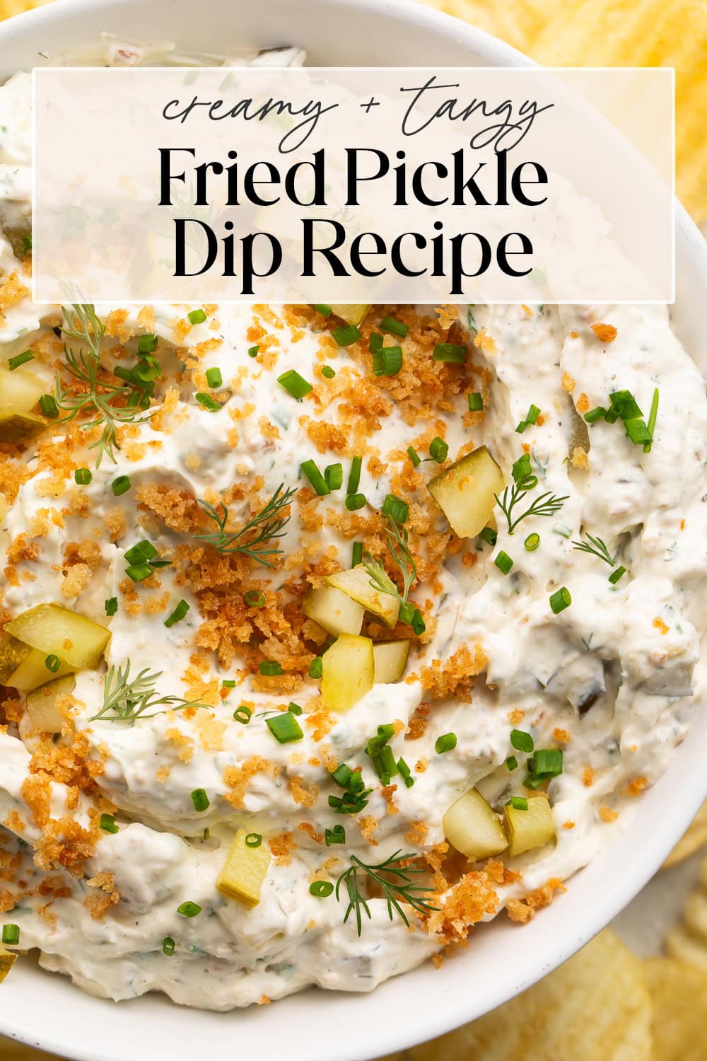Pin graphic for fried pickle dip.