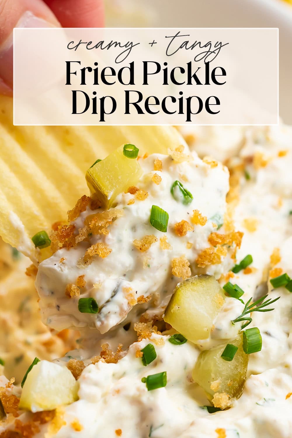 Pin graphic for fried pickle dip.