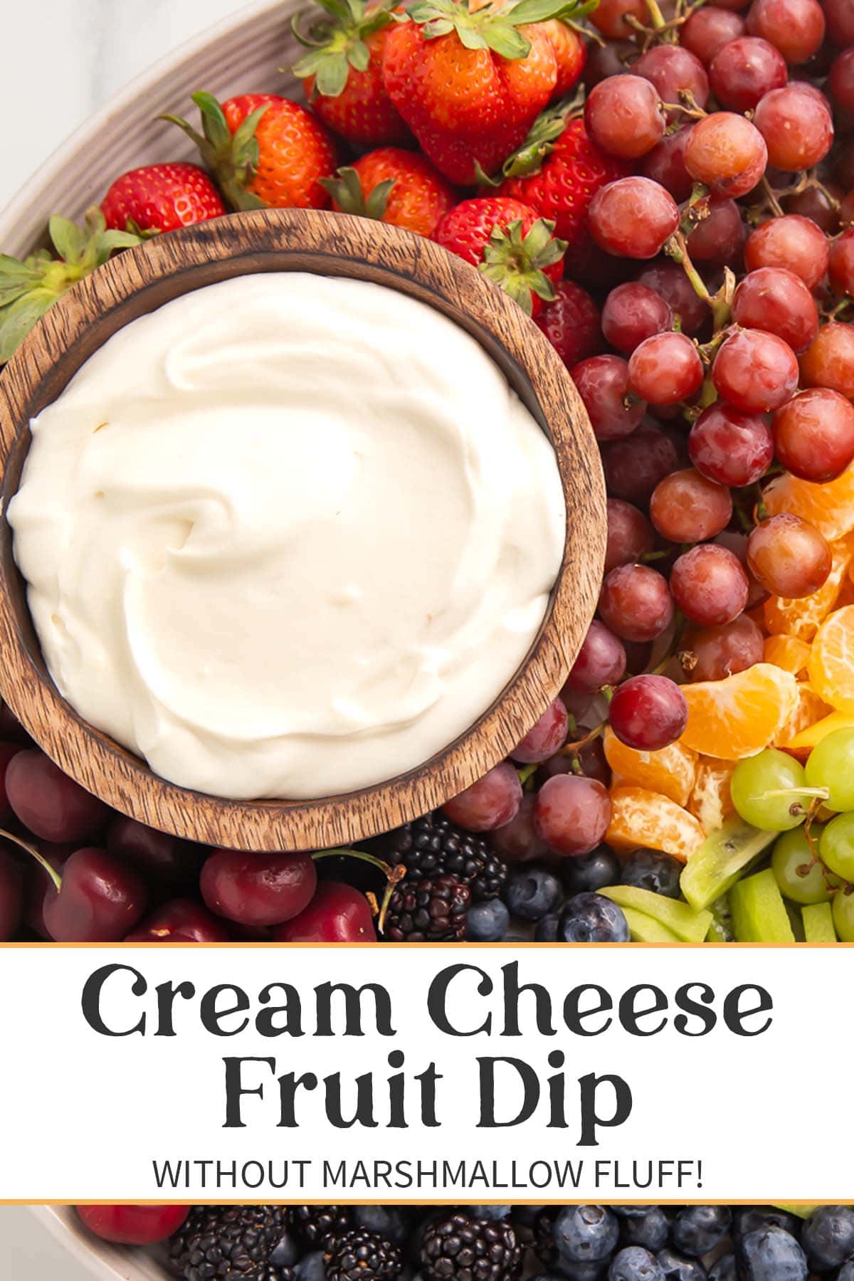 Pin graphic for cream cheese fruit dip.