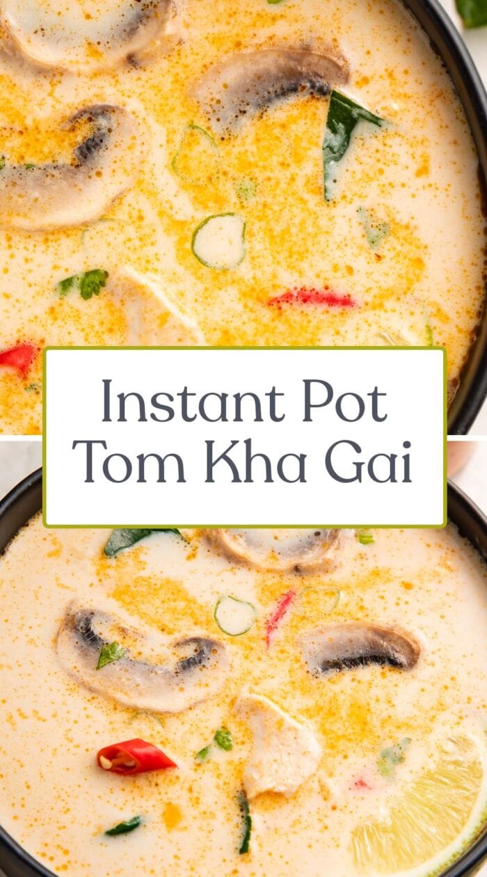Pin graphic for Instant Pot tom kha soup