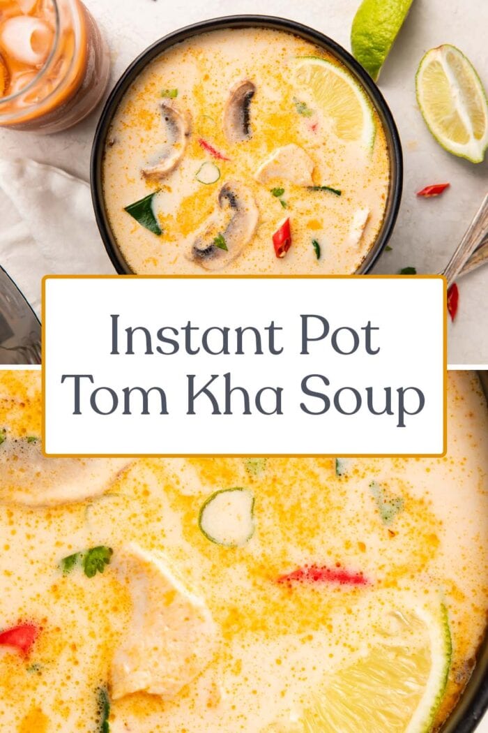 Pin graphic for Instant Pot tom kha soup