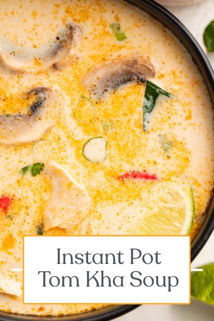 Pin graphic for Instant Pot tom kha soup