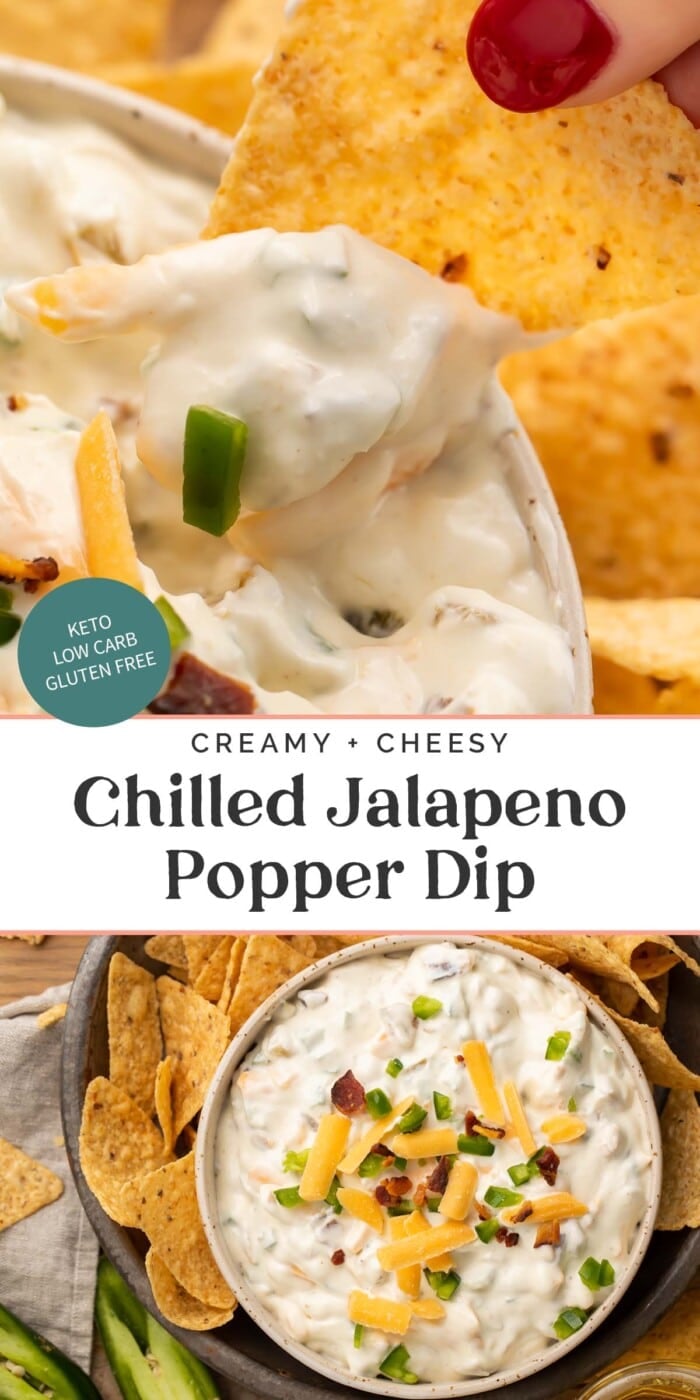 Pin graphic for jalapeño popper dip.