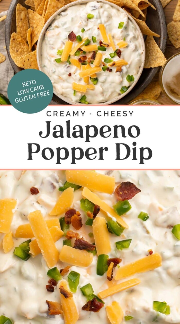 Pin graphic for jalapeño popper dip.