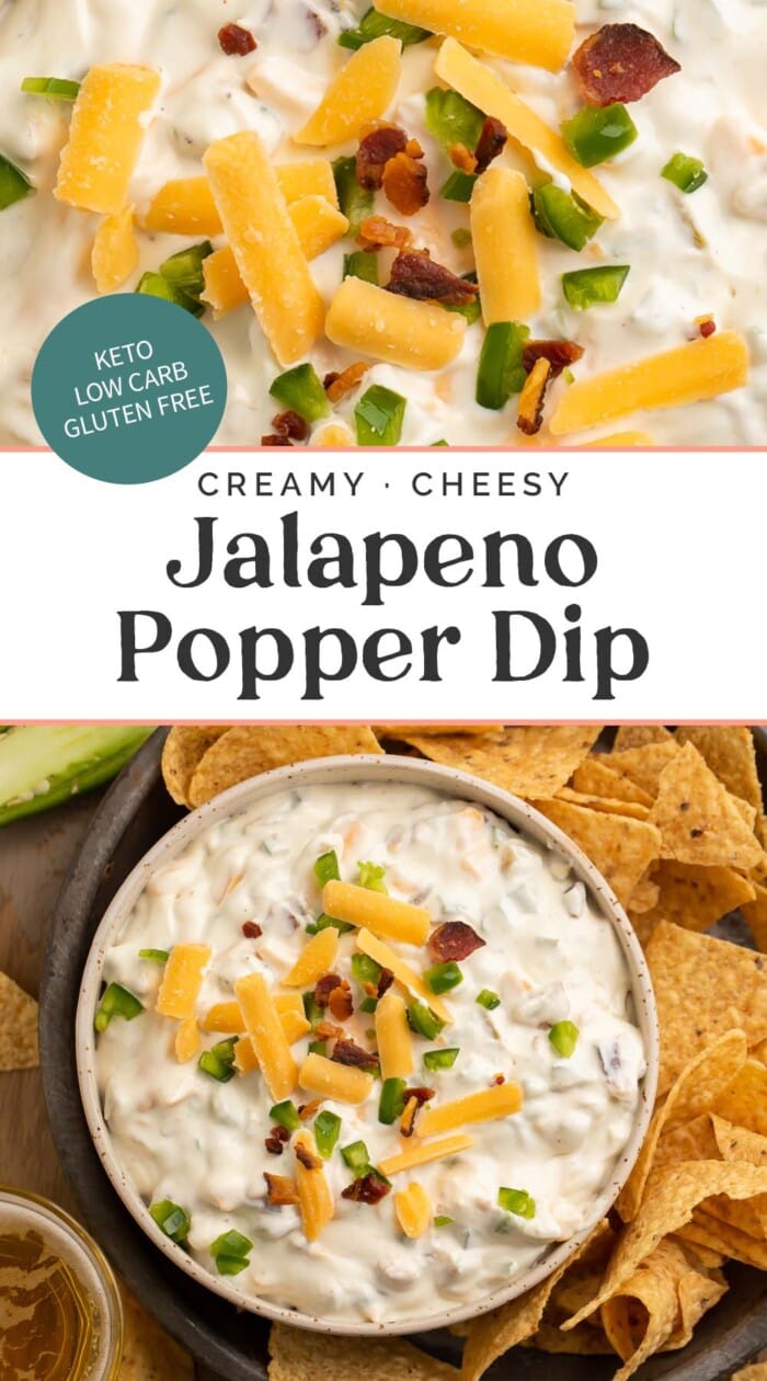 Pin graphic for jalapeño popper dip.