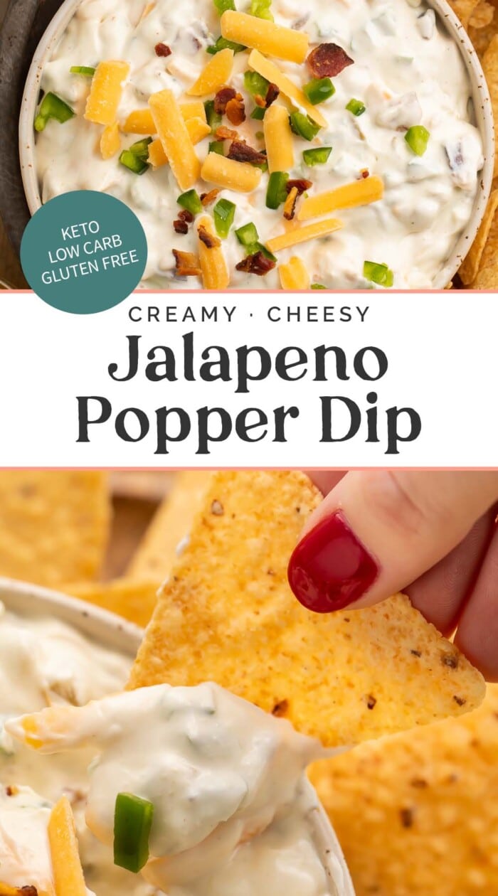 Pin graphic for jalapeño popper dip.