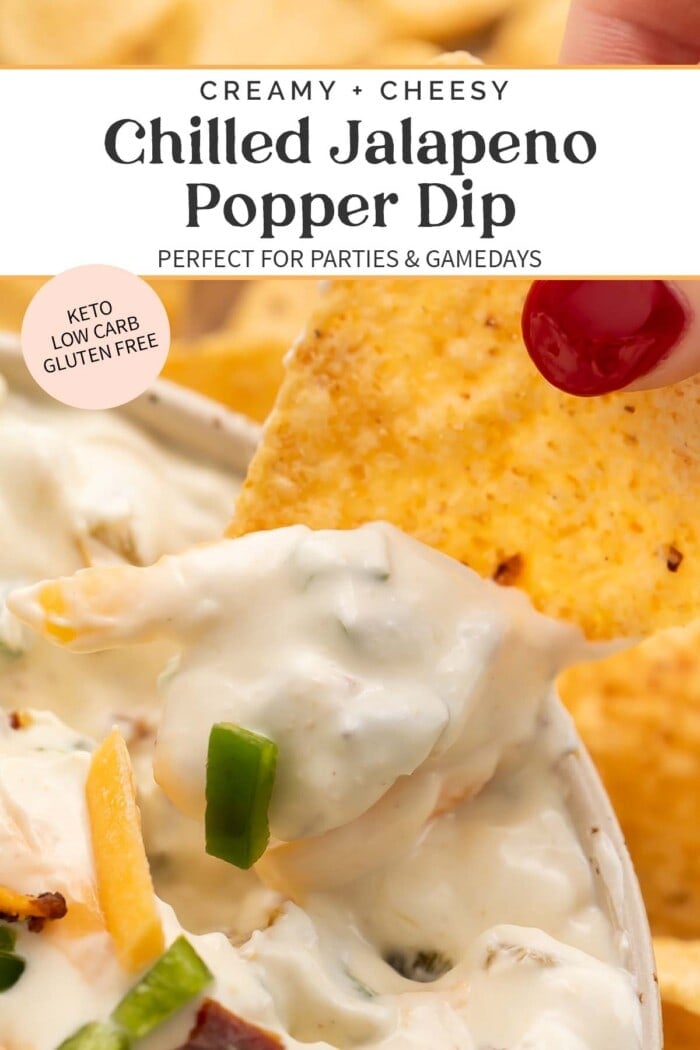Pin graphic for jalapeño popper dip.