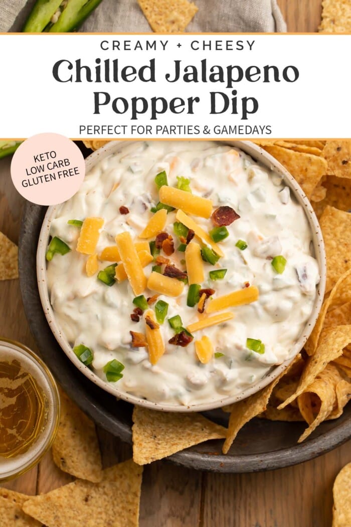 Pin graphic for jalapeño popper dip.