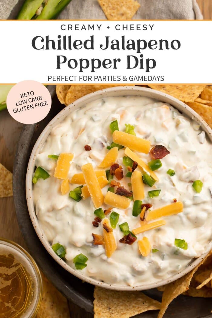 Pin graphic for jalapeño popper dip.
