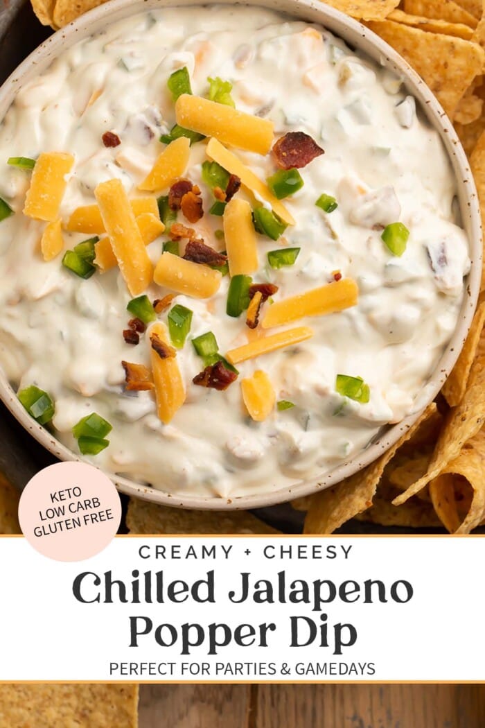 Pin graphic for jalapeño popper dip.