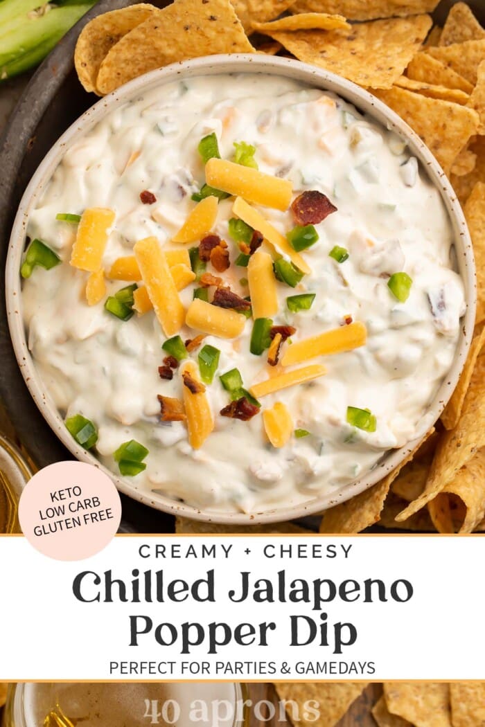 Pin graphic for jalapeño popper dip.
