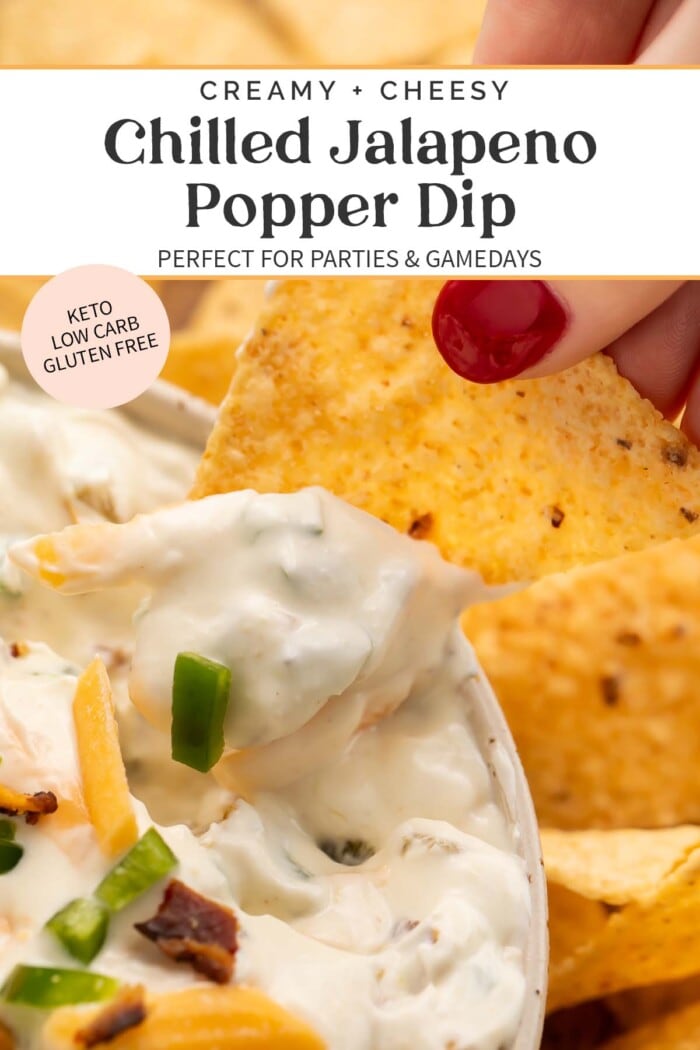Pin graphic for jalapeño popper dip.