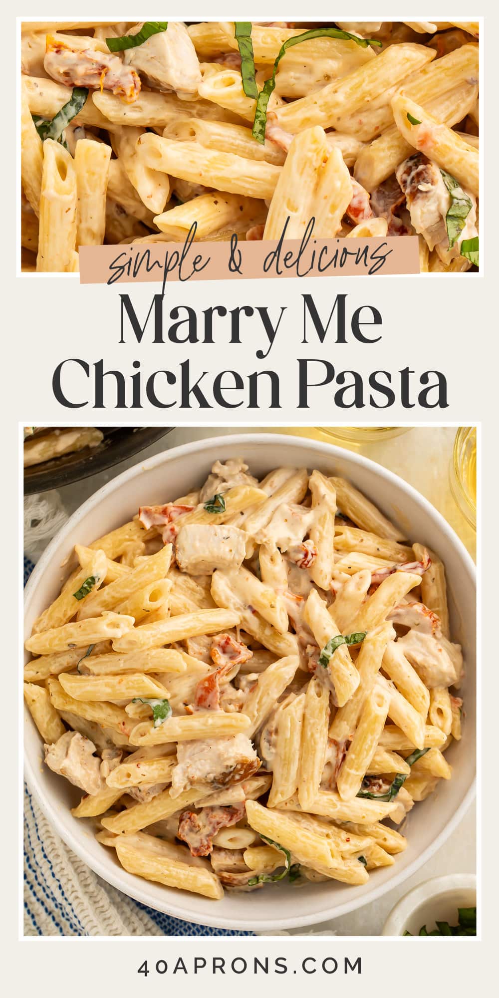 Pin graphic for marry me chicken pasta.