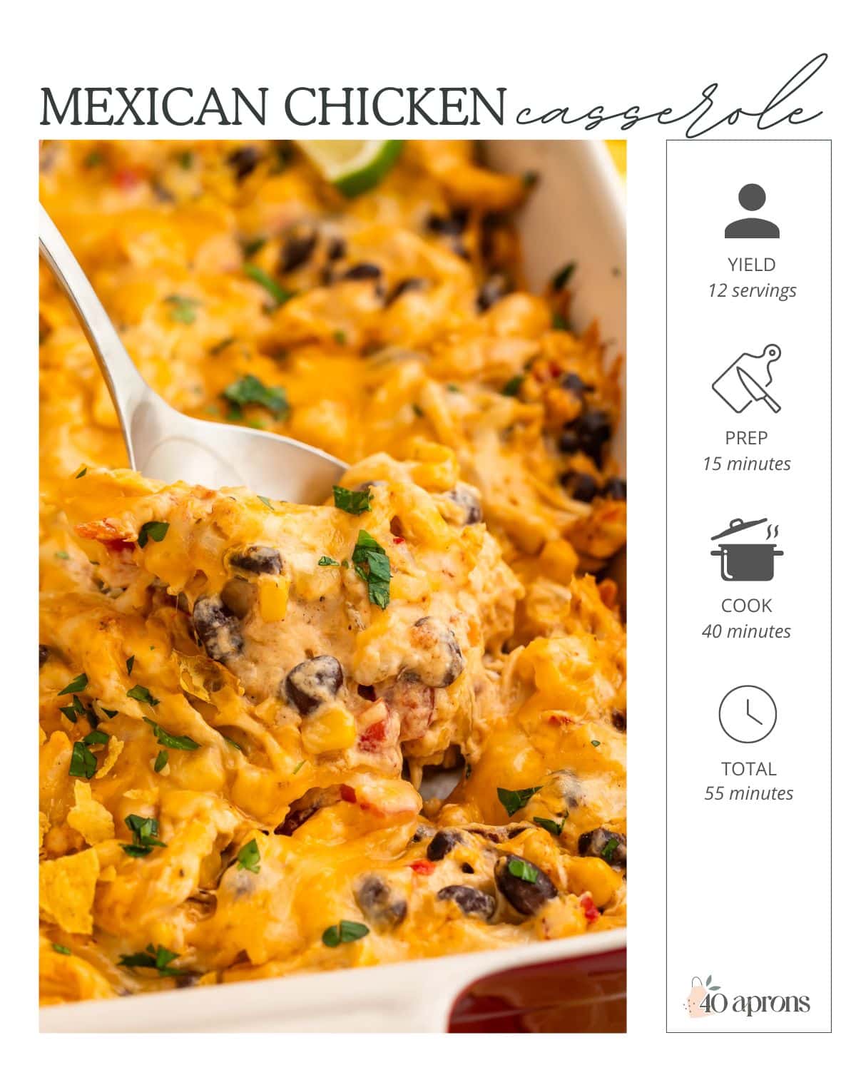 Pin graphic for Mexican chicken casserole.