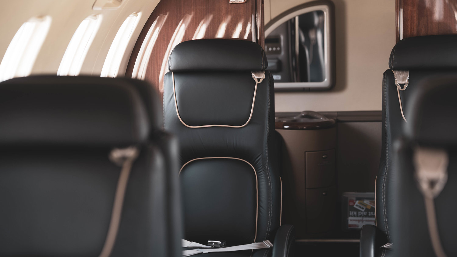 Black Leather Interior of Private Jet - Jet Card